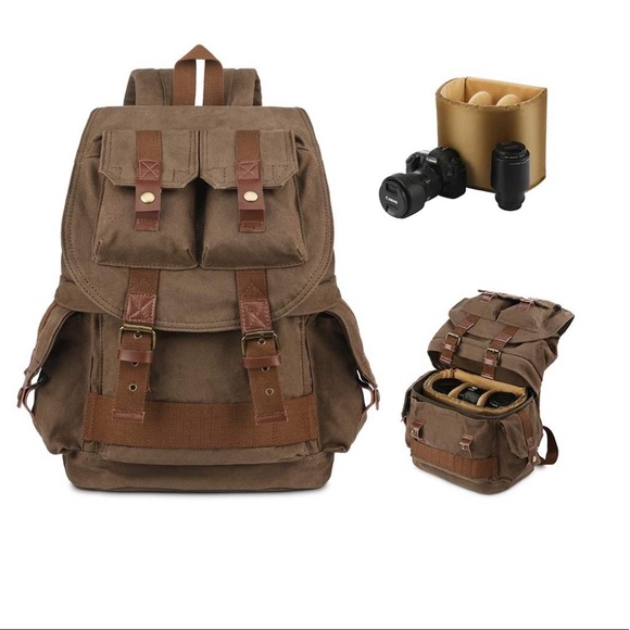 Kattee Other - NWT Kattee Canvas Camera Backpack Army Green